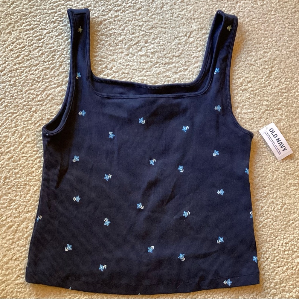 Navy Blue Ribbed Crop Tank Top